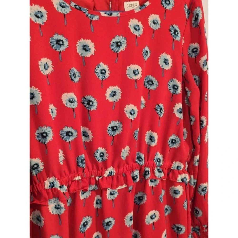J. Crew Women's Dandelion Print Long Sleeve Dress Ruffle Elastic Cuff‎ Size 8